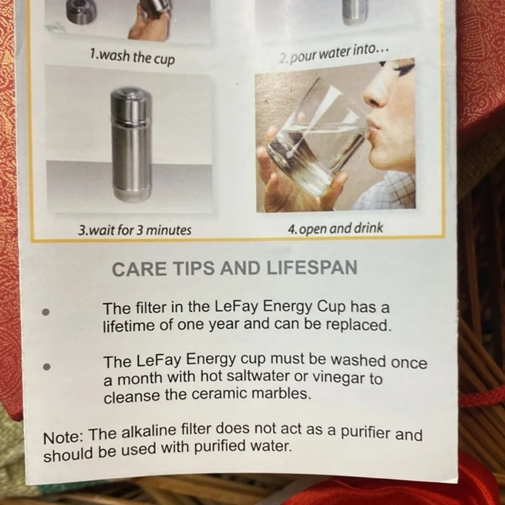 LEFAY Alkaline Energy Cup NEW! Red Stainless Steel Thermal Healthy Water Filter - Picture 6 of 9